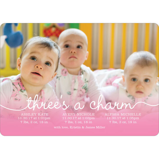 Script Three's A Charm Triplets Photo Birth Announcements